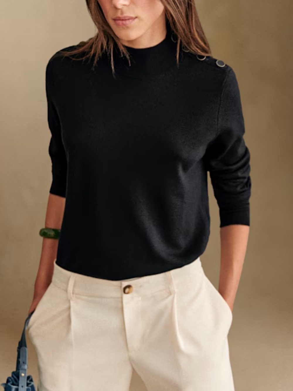 Sézane Jacob Black Button-Shoulder Knit Top